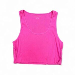 American Eagle Bright Pink Ribbed Tank‎ Top Cropped Loose Boxy XL